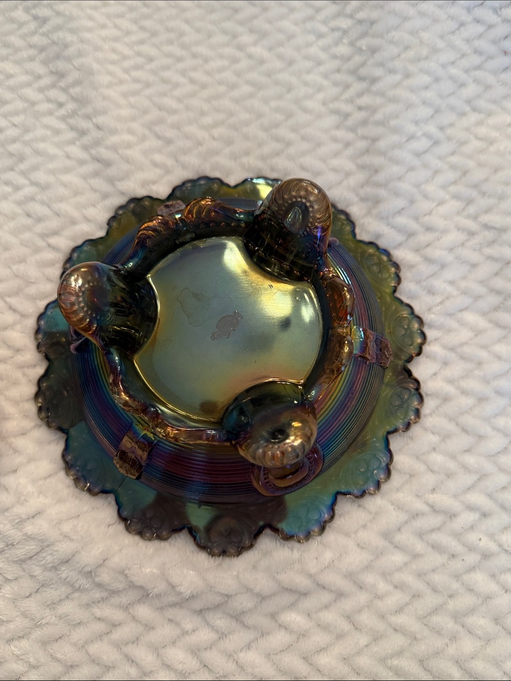 Vintage Art Deco Imperial Iridescent Carnival Glass Lidded Dish - Picture 4 of 7